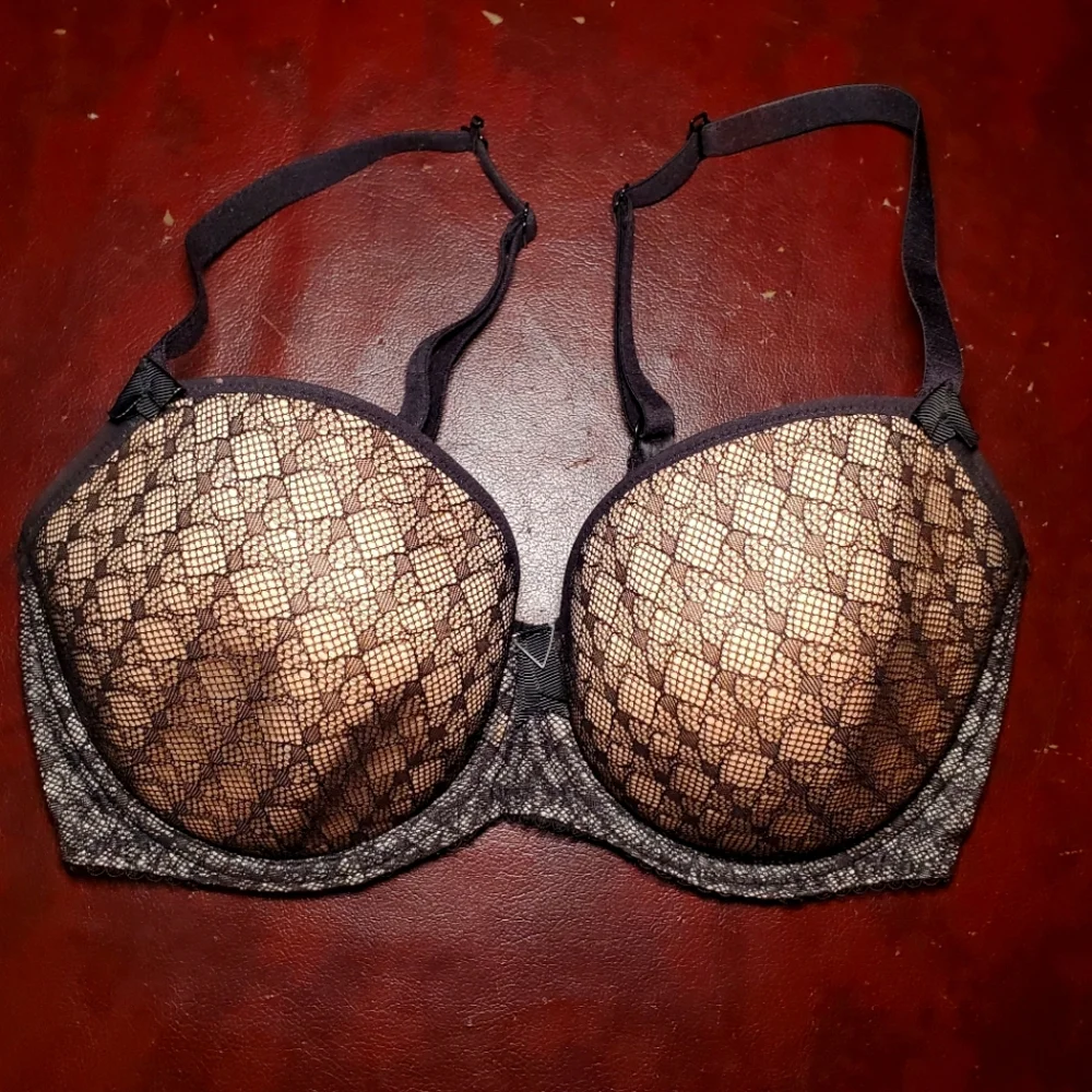 Fantasie bra, tan with black lace overlay, 30DDD - Picture 1 of 2